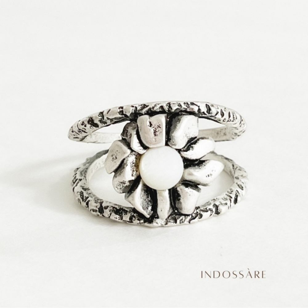 Boho White Quartz Chunky Floral Ring